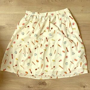 ruche makeup print knee length skirt size large